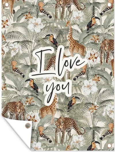 Muurdecoratie buiten Liefde - I love you - Quotes - Spreuken - 120x160 cm - Tuindoek