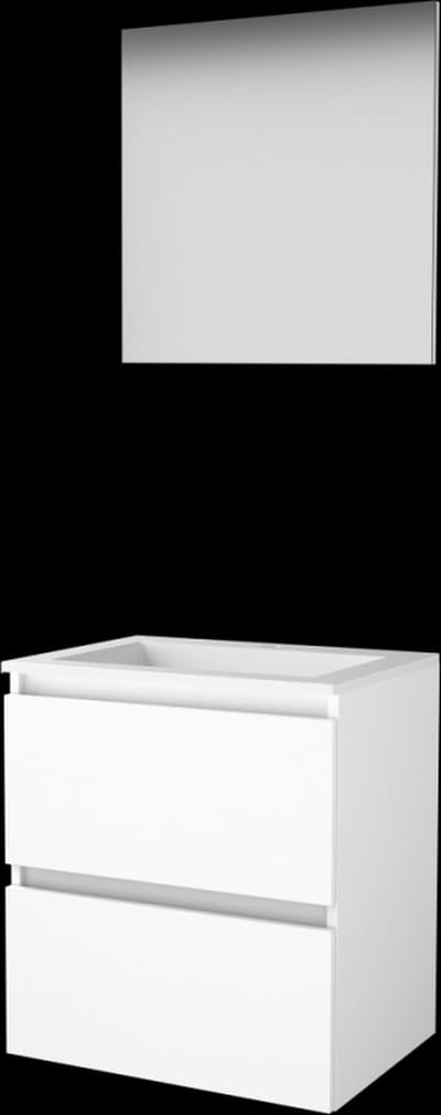 Basic-Line Basic 46 Badkamermeubelset - 60 x 46 cm - Greeploos - 2 Lades - Acryl Wastafel - 1 Kraangat - Spiegel - Ice White