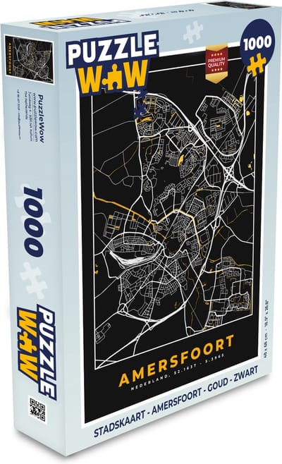 Puzzel Stadskaart - Amersfoort - Goud - Zwart - Legpuzzel - Puzzel 1000 stukjes volwassenen - Plattegrond