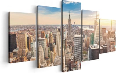 Artaza Canvas Schilderij Vijfluik New York Manhattan Tijdens Zonsondergang - 100x50 - Foto Op Canvas - Canvas Print