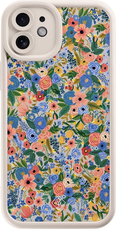 Casimoda® hoesje - Geschikt voor iPhone 11 - Floral Garden - Effen telefoonhoesje met lensbescherming - Siliconen/TPU - Backcover - Blauw