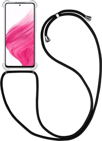 Hoesje - Geschikt voor Samsung Galaxy A23 - Met Koord - Shock Proof - Siliconen Case - Telefoonkoord - Back Cover - Telefoon Hoes Shockproof - Telefoonketting - Telefoonhoes - Transparant