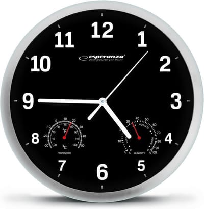 Esperanza Wandklok Lyon - Zwart - 25 cm - inclusief temperatuur- en luchtvochtigheidsmeter