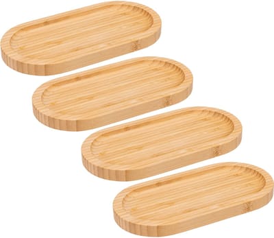 5Five Serveerplankje voor hapjes/fingerfood - 4x - 20 x 10 cm - bamboe hout - borrelplank - tapasplank