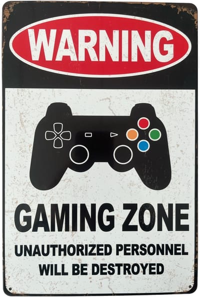 Wandbord – Gaming zone - Warning - Retro - Wanddecoratie – Reclame bord – Restaurant – Kroeg - Bar – Cafe - Horeca – Metal Sign – 20x30cm