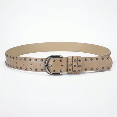 Europese en Amerikaanse Punk Ronde Studded Riem voor Mannen en Vrouwen, Denim Casual Veelzijdige Kralen Brede Riem 107*3.3 kaki