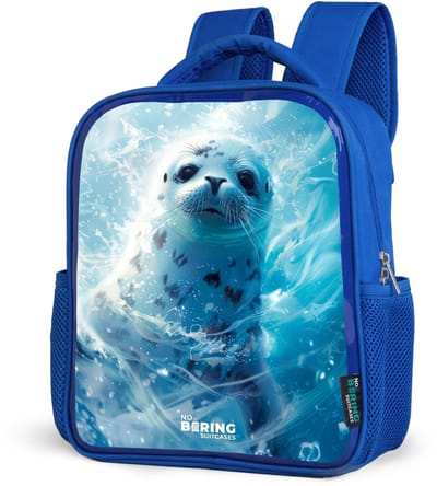 NoBoringSuitcases.com® - Rugzak blauw - Schooltas jongens - Witte zeehond in het water - Kinder rugtas jongen - Boekentas kind - Kinderrugzak voor school - Schoolrugzak