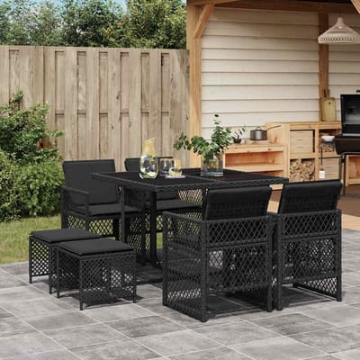 vidaXL - 9-delige - Tuinset - poly - rattan - zwart