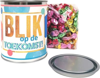 Cadeau blik "Blik op de toekomst" gevuld met zuurtjes