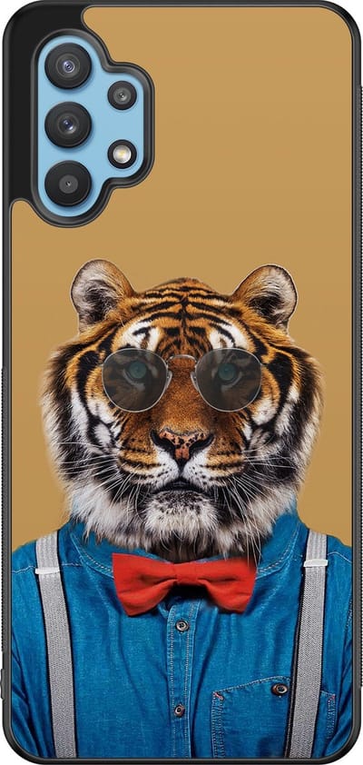 Leuke Telefoonhoesjes - Hoesje geschikt voor Samsung Galaxy A32 5G - Tijger hipster - Backcover zwart - Print / Illustratie - Geel