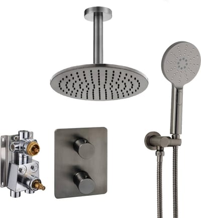 Ben Lavion 250 inbouw regendoucheset met 4 straalsoorten en plafondaansluiting Ø25cm gunmetal pvd