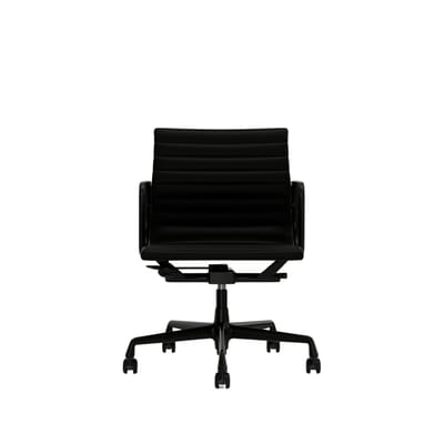 Vitra Aluminium Chair EA 117 - diepzwart - Leder Premium F/Plano - nero/nero - Wieltjes voor harde bodems