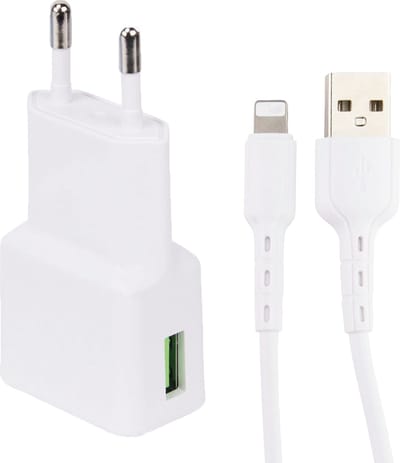 Snellaad Oplader - Snellader Geschikt voor iPhone en iPad - PVC Materiaal - 1 Meter - Oplaadkabel - 15W Vermogen - Adapter USB - Incl. Lightning Kabel - Adaptive Fast Charger - Stekkerblok - Wit