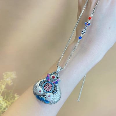 Vintage Klassiek   Cloisonné Email Roze Paars Twee Vissen Hanger Ketting voor Vrouwen Charms Fijn Nieuw in Sieraden 45cm gray