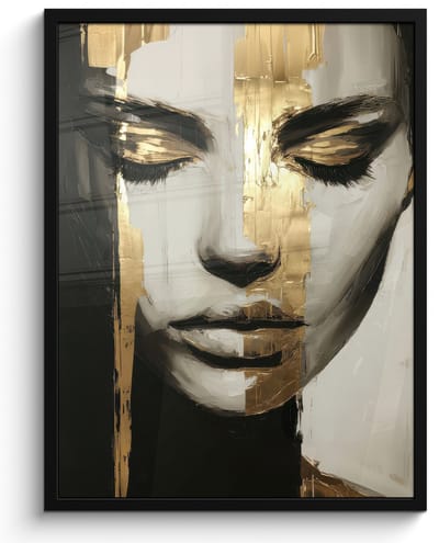 Poster in lijst - Fotolijst 60x80 cm - Posters - Ogen - Gezicht - Goud - Strepen - Posterlijst zwart - Decoratie - Wanddecoratie woonkamer - Muurdecoratie slaapkamer