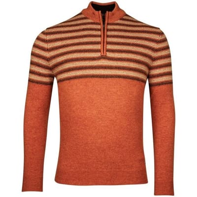 Baileys Trui Half Zip Jacquard Top Stripe Design Single Knit Deep Red / male