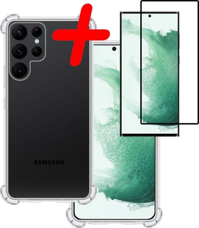 Hoesje Met Screenprotector - Geschikt voor Samsung Galaxy S22 Ultra - Sterk & Shockproof - Siliconen Case - Back Cover - Telefoon Hoes - Shock Proof - Transparant