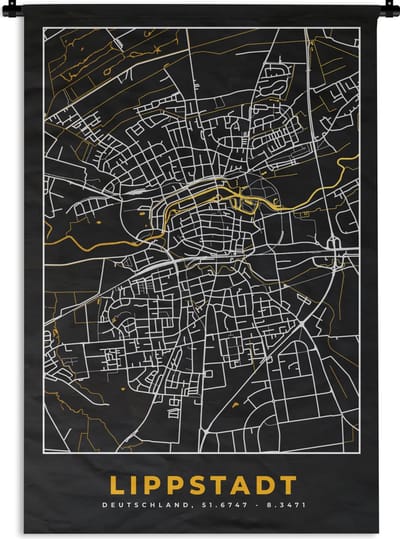 Wandkleed - Wanddoek - Stadskaart – Plattegrond – Duitsland – Goud – Lippstadt – Kaart - 120x180 cm - Wandtapijt