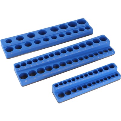 Ensemble de 3 organisateurs magnétiques de douilles 1/4 po 3/8 po 1/2 po Entraînement Plateau de rangement pour douilles Puissant Portable blue