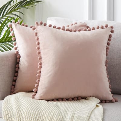 Groen Blauw Grijs Roze Effen Fluweel Decoratieve Kussensloop Zachte Fluwelen Kussensloop Met Pompon Bal Bankkussenhoes 30x50cm 1 PCS 450-450mm roze