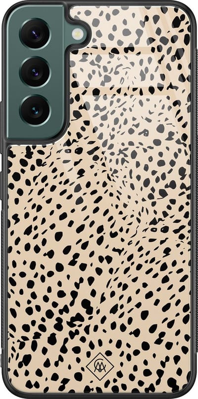 Casimoda® hoesje - Geschikt voor Samsung Galaxy S22+ - Stippen bruin abstract - Luxe Hard Case Zwart - Backcover telefoonhoesje - Bruin/beige