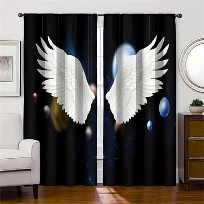 Engelvleugels Sterrengordijnen Fantasie Raamgordijnen 2 Panelen Magische Woonkamer Slaapkamer Huisdecoratie 50W60H(CM)X2PCS&Rod Pocket white
