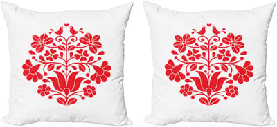 ABAKUHAUS Hongarije Decoratieve kussenhoezen 2-pack, Kalocsa patroon boho bloemen, modern accent dubbelzijdige digitale print, 60x60 cm, rood