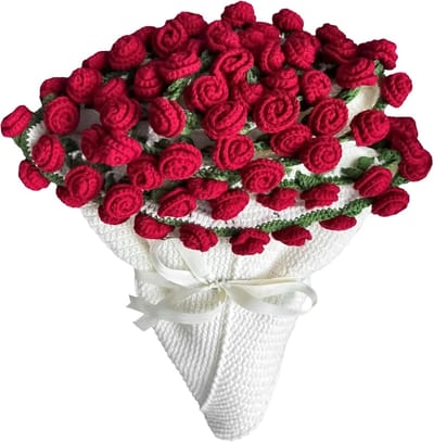 KZQ Creatieve deken - Romantische rozenboeketdeken - Handgeweven bloemendeken - Valentijnsdagcadeau - Romantisch wooncadeau - 110 cm rood