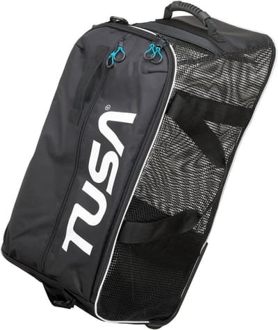 TUSA Mesh Roller Bag – Reistas op wielen van mesh voor het transport van complete duikuitrusting, met vakken en schouderband – Zwart/Zwart – BA0301 – 92L