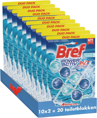 Bref - Power Activ - Ocean - Toiletblok - Schoon en Fris Toilet - Vuilbeschermer - Voordeelverpakking - 10 x 2 Stuks