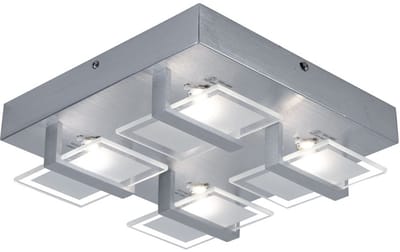 Plafondlamp Woonkamerlamp Slaapkamerlamp, 4 vlammen, helder gesatineerd glas, 4x LED 5W 332 Lm 3200K, LxBxH 26x26x7.8cm
