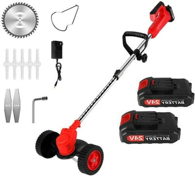 Draadloze Grastrimmer - Onkruidbosmaaier Snoeischaar - Tuinonderhoud - Drie Snijbladen - 14 cm Snijbreedte - Rood