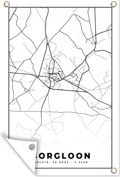 Muurdecoratie België – Borgloon – Stadskaart – Kaart – Zwart Wit – Plattegrond - 120x180 cm - Tuinposter - Tuindoek