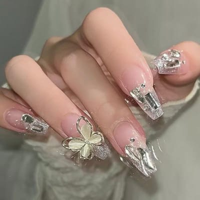 24 stuks/doos Nepnagels Druk op Herbruikbaar met Set Kunstmatige Aurora Diamant Valse Plaknagel Tips Kunst brown