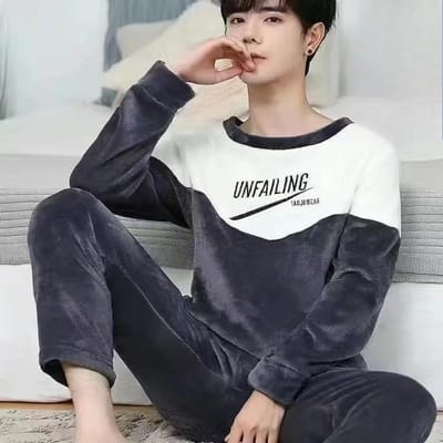 Herenpyjama's Herfst en Winter Koraalfleece Verdikt Gevoerd Plus Size Cartoon Tiener Flanel Huiskleding Winter Nachtkleding Huiskleding L white