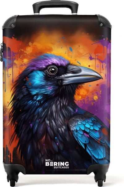 NoBoringSuitcases.com® - Handbagage koffer lichtgewicht - Reiskoffer trolley - Kraai met kleurrijke graffiti - Rolkoffer met wieltjes - Past binnen 55x40x20 en 55x35x25