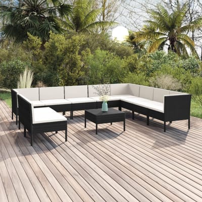 vidaXL - 11-delige - Loungeset - met - kussens - poly - rattan - zwart