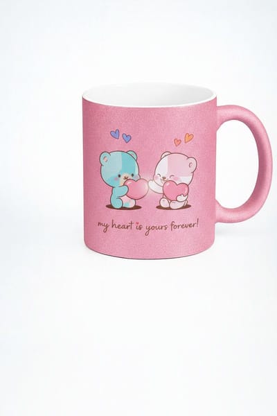 Roze Glitter Liefdesmok met Schattige Teddyberen & 'My Heart Is Yours Forever' Tekst - Valentijn Cadeau