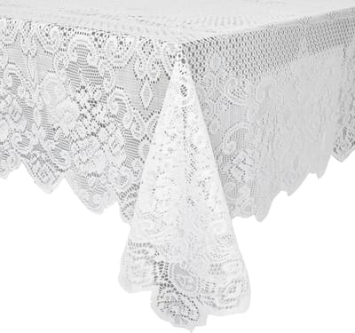 Famanu - Rechthoekig kanten linnen tafelkleed met bloemmotief, klassiek design