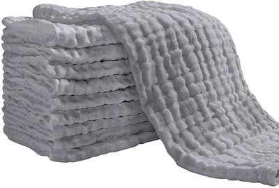 10 Stuks 100% Katoenen Muselina's voor Baby's - Super Absorbente en Zacht - 27x50cm Gasa's voor Pasgeborenen en Kinderen in Grijs