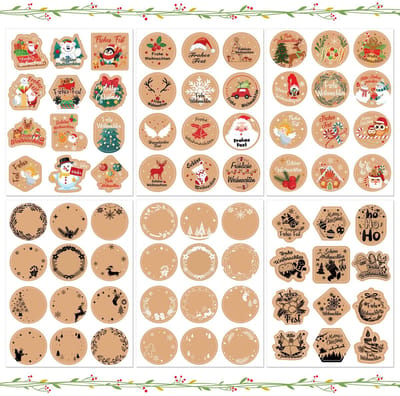 Dailygoody - Zelfklevende kerststickers - Cadeau stickers - 216 stuks - Kerstdecoraties - Voor het versieren van geschenken - Kleur zoals afgebeeld