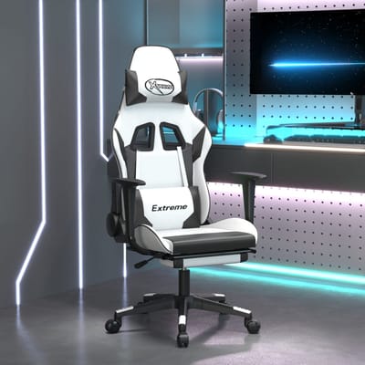 vidaXL - Gamestoel - met - voetensteun - kunstleer - wit - en - zwart