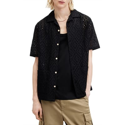 AllSaints Quinta Ss Shirt Jet Black Maat: M | Casual Overhemden Outlet | Heren | Zwart