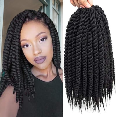 Crochet Haar Vlechten 6 Packs 30cm Senegalese Twist Vlechtjes voor Gehaakte Braids (1B Zwart)
