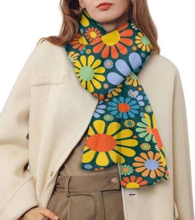 Dames Sjaal - Warme omslagdoek - Winterse warmte - Zachte polyester stof - 193x35 cm - Hippie bloemenprint