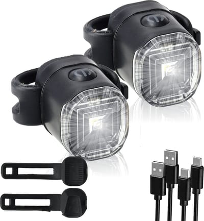 Helmlamp LED Fietsverlichting Set 2 Stuks - USB-C Oplaadbaar & Waterdicht - Witte Voorlampen voor MTB | Racefiets | E-bike en Helmverlichting - Werkverlichting