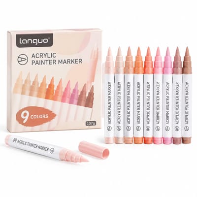 Acrylverfmarkers - 9 huidtinten - vloeibare inkt met zachte punt - voor tekenen en doodling - basisverpakking