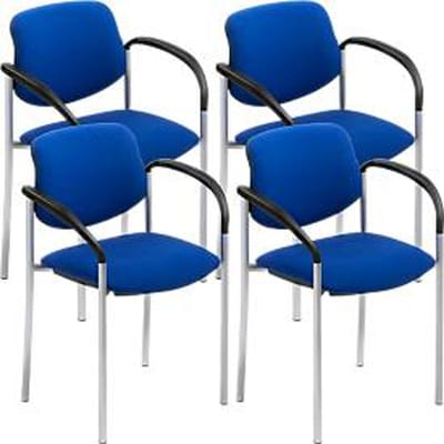 Nowy Styl bezoekersstoel STYL, met armleuningen, stapelbaar tot 6 stuks, tot 110 kg, bekleding blauw, frame aluminiumzilver, 4 stuks