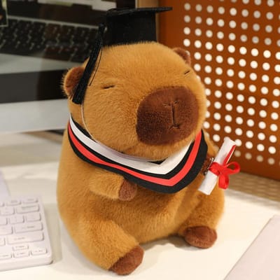 20-25cm Kawaii Afstuderen Dr. Kapibara Pluche Speelgoed Schattige Kerstmuts Kapibala Zachte Pop Afstudeercadeau voor Vrienden 20cm zwart