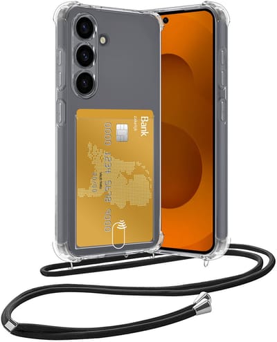 Hoesje Geschikt voor Samsung S25 FE Hoesje Met Telefoonketting Pasjeshouder Shockproof Case Koord - Hoesje Geschikt voor Samsung Galaxy S25 FE Hoes Met Kaarthouder - Transparant